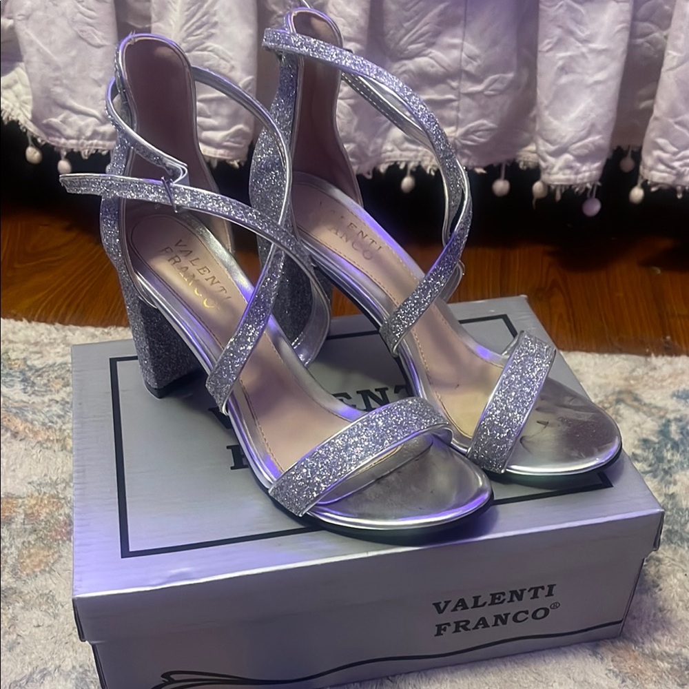 Valenti Franco Silver Glitter Women's Heels